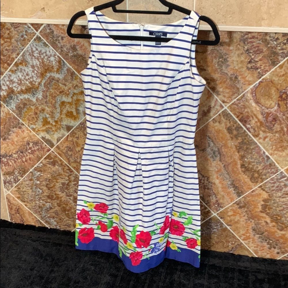 Chaps Blue and White Striped Floral Sleeveless Sundress Size 4